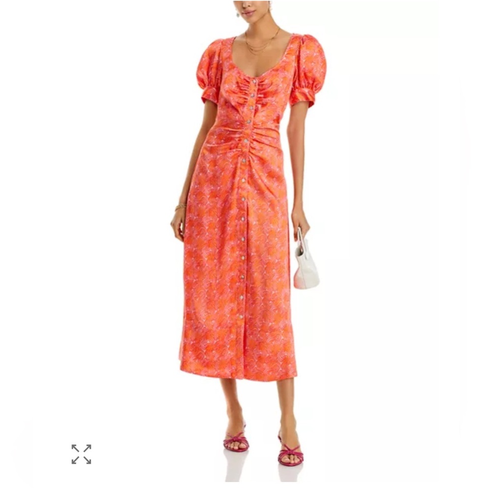 NEW! Cinq A Sept Elegant Pink/Orange Puff Sleeve Dress